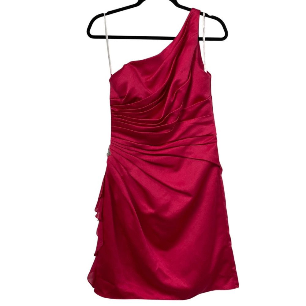 SORELLA VITA One-Shoulder Fuchsia Satin Cocktail Dress